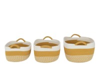 J-Line Set of 3 Spool Basket Rectangle Stripes + Handles Textile White/Orange