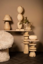 Callain Natural Mango Wood Side Table Marble Oval