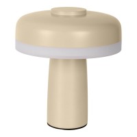 Cordless table light "Pilu", 16.5 cm high, above Ø of 15 cm, metal in the color frost allmond, white plastic, integrated LEDs, 280 lumens, dimmable by touch sensor, warm white