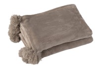 J-Line Plaid Pompom - polyester - taupe - 170 x 130 cm