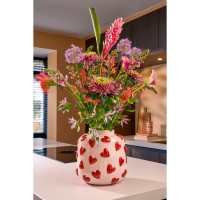 Hearts Vaas - H28 x Ø29 cm - Keramiek - Roze, Rood