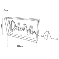 LED font light "Dolce Vita" decoration for inside 30 x 15 cm, in blue and magenta-red