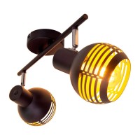 2-seater wall and ceiling light spot "Casco" made of metal in black, and gold, with E27 socket, 36 x 12 x 15 cm. Stylish lighting for living room, dining room or kitchen.