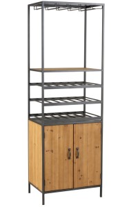 J -Line Cabinet Wine Bottles + Glasses - Metal/Wood - Natural