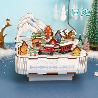 Music box DIY 3D Wooden Puzzle, Snow Train, Tone-Cheer, TQ058, 14x14x12.2cm