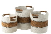 J-Line Set Of Three Baskets Laura Raffia White/Natural