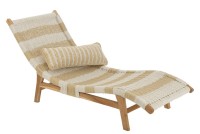 J-Line lounger + cushion Stripes - plastic/teak - white/natural