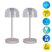 2 Set LED battery table light "Gomba" for outside and inside, made of metal and plastic in white, 18.5 cm high