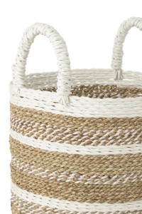 J-Line Set Of Three Baskets Caro Raffia White/Natural