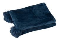 J-Line Plaid Pompom - polyester - blue - 170 x 130 cm