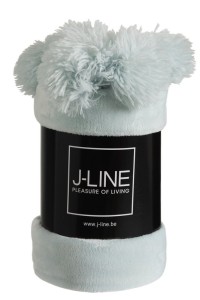 J-Line Plaid Pompom - polyester - light blue - 170 x 130 cm