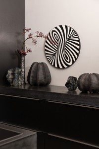 Hallie Black And White Wood Round Wall Panel Swirl