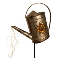 LED solar earth skewer (watering can) h: 110cm galvanized, for outside, ground skewer made of metal and plastic in silver, with integrated LED