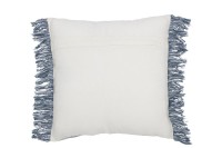 J-Line cushion Two-tone Fabric + Fringes - cotton - white/blue