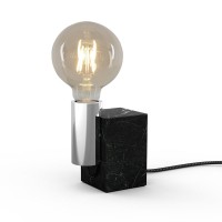 Marmortischleuchte "GEMMA" 16 cm hoch, aus Marmor und edelstahlfarbenem Metall, E27-Fassung, Beleuchtung für Esszimmer, Wohnzimmer, Diele oder Büro
