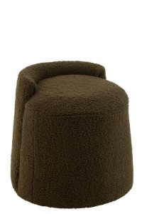 J-Line Poef Teddy Round+Rugleuing Bouclé Green