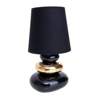 Keramik Tischleuchte "STONEY", Tischlampe aus Keramik und Textil in Schwarz,-Gold, mit E14-Fassung, Tischlampe für Esszimmer, Wohnzimmer, Diele oder Büro, oder als Nachttischlampe, 31 cm hoch