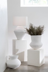 J-Line Lamp + Shade Pot Spinner Paper Mache White