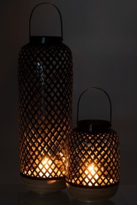 J-Line lantern Evi - bamboo - black - large