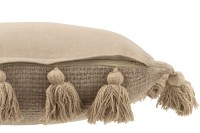 J-Line Cushion Woven Tassels Cotton Taupe