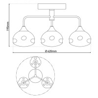 LED ceiling lamp 3-flame "varna", ceiling lamp made of brass-colored metal and iris glass, with firmly built-in LEDs, 42 cm diameter, stylish lighting for living room, dining room or hallway