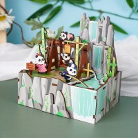 Music box DIY 3D Wooden Puzzle, Panda's Home, Tone-Cheer, TQ057, 13x10.3x13.8cm