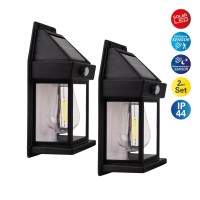 2 Set solar wall lamp "Mira" approx. 17 cm high, made of black weatherproof plastic, integrated LED in warm white, including motion detector and twilight sensor