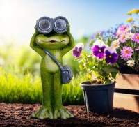 LED Solarleuchte "Frosch" stehend für Terrasse und Garten, aus grüner Keramik, mit fest verbauten LEDs , Deko Lampe für Außen 30 cm hoch
