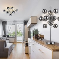 Table lamp "explosion", table lamp made of metal and glass, chrome, G9, table lamp 73 cm high