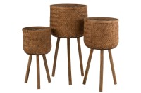 J-Line Set of Three Flower Pot Holders Three Legs Bamboo/Plastic Natural