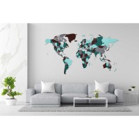 Eco Wood Art (EWA) Houten Wandpuzzel Wereldkaart Emerald Planet, Size S, 2628,100x55x1,2cm