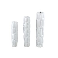 Seanis White Round Ceramic Vase Block Pattern M