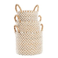 The Crossed Stitched Macrame Basket -Natural White - L