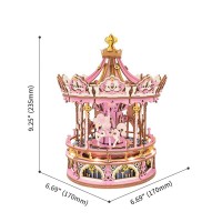 Music Box Wood DIY 3D Puzzle Romantic Carousel Dream Version with LED, Robotime, AMK62J, 23.5x17x17cm