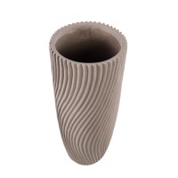 Lianna Beige Cement Round Vase Line Pattern L