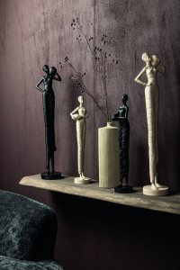 Rafah Black Poly Woman Statue Holding Pot Low