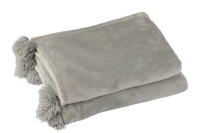 J-Line Plaid Pompom - polyester - gray - 170 x 130 cm