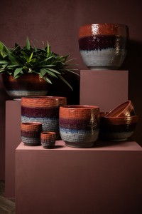 Elana Purple Round Ceramic Pot Ombre Pattern L