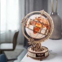 Wooden Puzzle 3D Globe incl. lighting, Robotime, ST003, 16.7x20.3x29.3cm