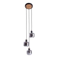 3 ceiling lamp "fumoso", pendant lamp made of metal and glass in black, with E14 socket, for dining room, living room, hall or office, hanging lamp total height 123 cm.