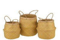 J-Line Set of 3 Baskets Retractable Seagrass Yellow