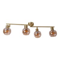 4er Spot/Deckenleuchte "LIBBY", klassische Deckenlampe aus messingfarbenem Metall und getöntem Glas in Amber, mit E14-Fassung, für Esszimmer, Wohnzimmer, Diele oder Büro, 80 cm lang