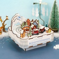 Music box DIY 3D Wooden Puzzle, Snow Train, Tone-Cheer, TQ058, 14x14x12.2cm