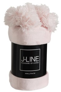 J-Line Plaid Pompom - polyester - light pink - 170 x 130 cm