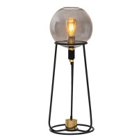 Table lamp "Stelo", modern table lamp made of black metal and smoke glass, E27 socket, 71 cm high, for dining room, living room, hallway or office,