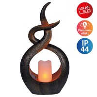 LED solar decol light "candle flame", for outside, brown plastic, integrated LED.
